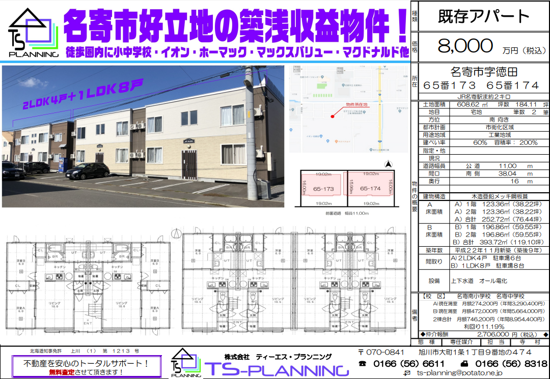 【売買実績】名寄市好立地の築浅収益物件！